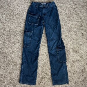 love, fire Dark Blue Straight Leg Cargo Jeans